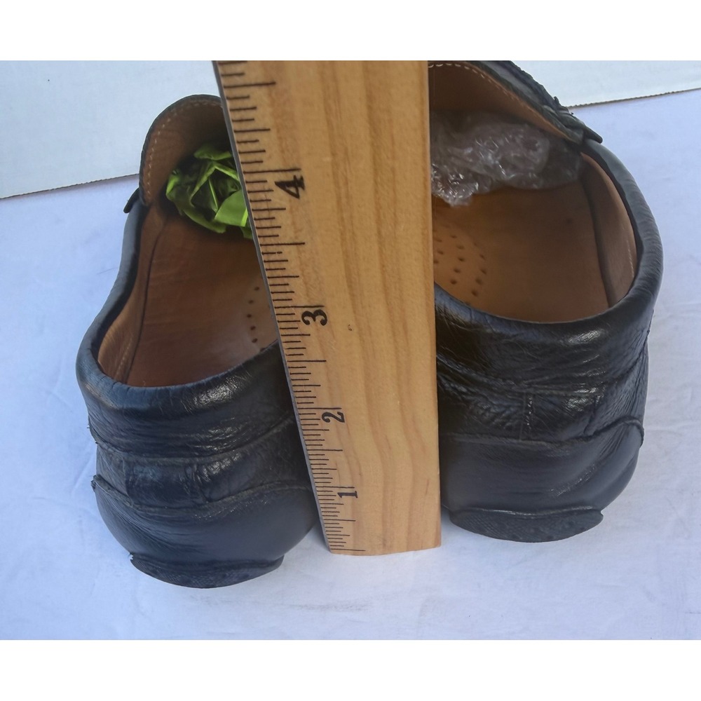Marc‎ Joseph New York MJNY Black Pebbled Leather Striped Slip On Flat Loafers 7 - Picture 9 of 11